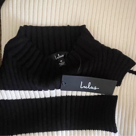 LULUS Modern Classic Ivory and Black Striped Midi Sweater - Picture 4 of 6